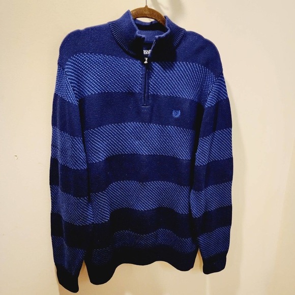 Vintage Men's Chaps Cotton Size XL Blue Stripe Half Zip Sweater NWT - Picture 8 of 11